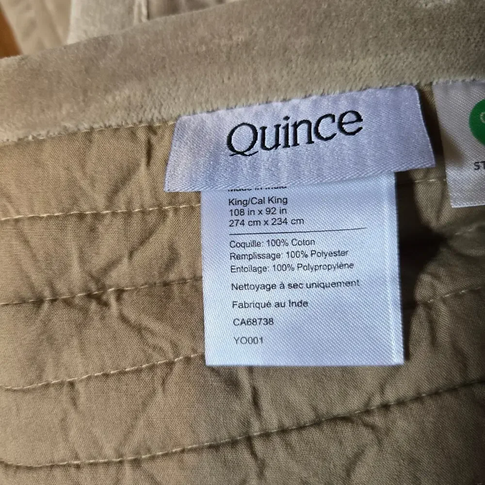 New Quince 100% Cotton Velvet Vertical Channel Quilt King / Cal King Light Taupe